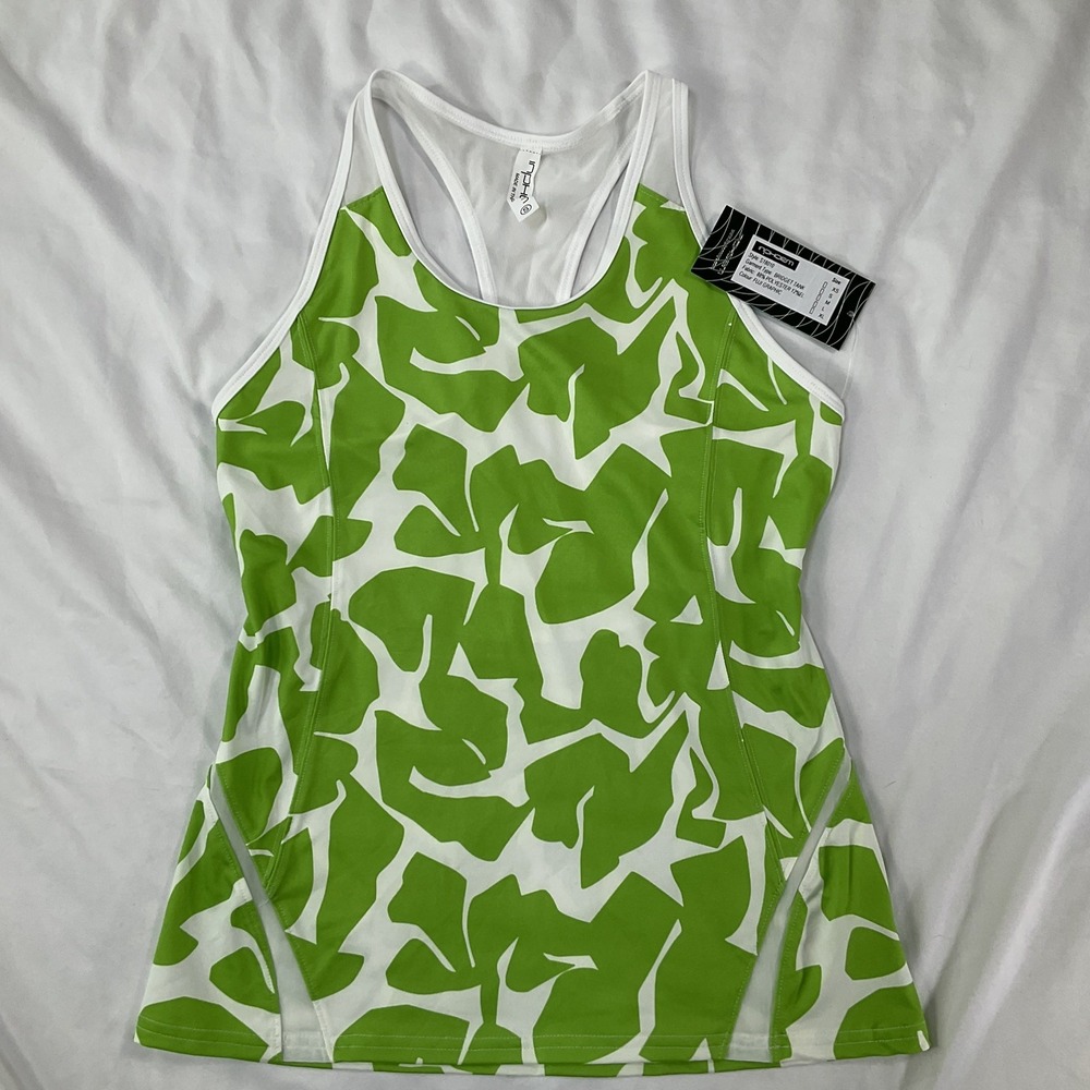 Inphorm Bridget Tank Fuji Pattern Green White Tennis Golf Top Sport Sz S 561